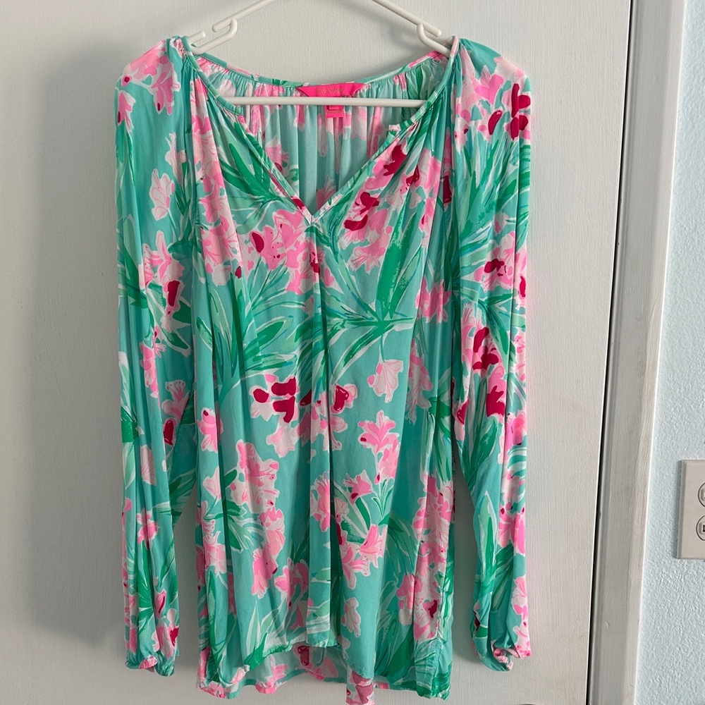 Lilly Pulitzer WILLA top in Aqua Alfresco Isn't She Lovely size XL